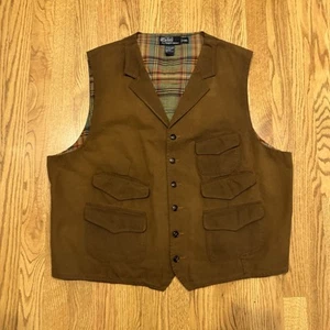 Vintage Polo Ralph Lauren Waxed Cotton Button Up Waistcoat Vest Men's XXL Vtg - Picture 1 of 5