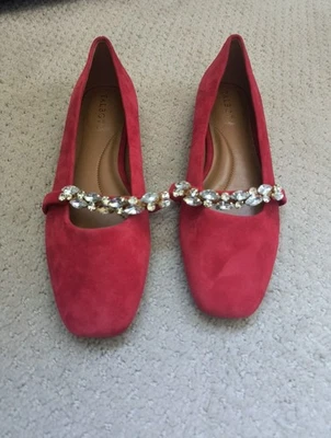 Nuevo Talbots Mary Jane Gamuza Estrás Planos Rojo 6M Foto 1 de 4