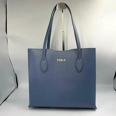 FURLA Ella M Leather Tote Bag Blue Gray Unused Stylish Logo Elegant Japan - Image 1 of 4