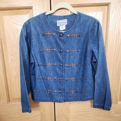 Jeans vintage Stonebridge Petites denim bordado flecha feito nos EUA - Imagem 1 de 4