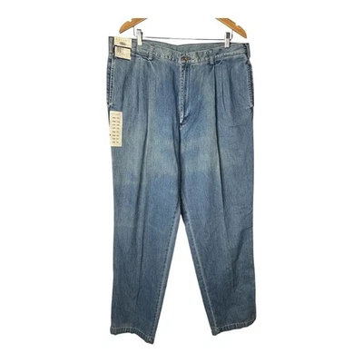 Jeans jeans vintage Savane plissado índigo leve ajuste relaxado masculino tamanho 40x34 novo com etiquetas - Imagem 1 de 4