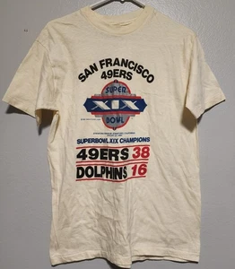 Rare VTG 1985 Superbowl XIX SF 49ers Vs Miami Dolphins Hanes t-shirt Size L - Picture 1 of 8
