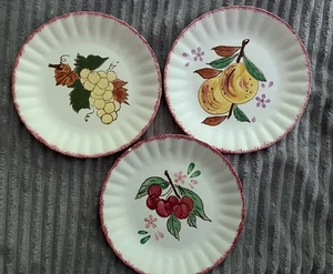 3 Blue Ridge Southern Pottery COUNTY FAIR RED TRIM FRUIT 8”Salad Plates - Picture 1 of 6
