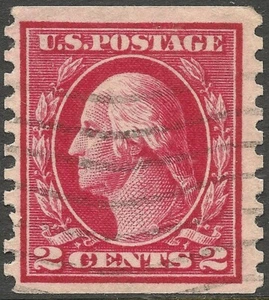 USA (1914) #444 2¢ Washington carmine horiz coil USED / CV $40US (2 pics) 287 - Picture 1 of 2