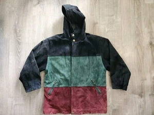 Outbrook Suede Colorblock Jacket Hooded Red Green Black Size Large Unisex - Picture 1 of 10