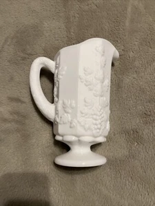 Vintage Westmoreland Pitcher Paneled Grape Leaf White Milk Glass Footed 8 Inch - Picture 1 of 6