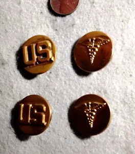 4  World War II 2 U.S. Brass Medical Department & 2 U.S. Collar insignia, $32.00 - Picture 1 of 3