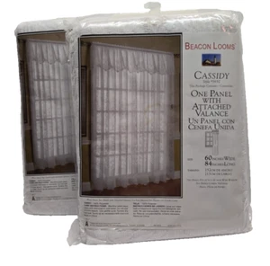 VTG BEACON LOOMS "CASSIDY" White Curtain Panels Valance, 60" x 85" Set of 2, New - Picture 1 of 5