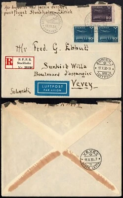 Suecia 1938 Correo Aéreo Primer Vuelo, Registrado, Zúrich a Vevey, 80 Öre Foto 1 de 3