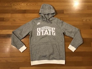 New M Nike Michigan State Spartans MSU Gray Hoodie Sweatshirt Retro Logo Men - Picture 1 of 7