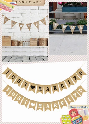 Burlap JUST MARRIED Wedding Banner Mr Mrs Rustic Party Decoration Anniversary Foto 1 de 4