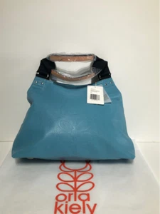 Orla Kiely Rare Blue Flower Stem Leather Zip Shoulder Sling Bag|Not Backpack - Picture 1 of 10