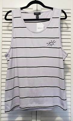 Forever 21 Tank Top Men's Size Small Lavender Purple Striped Sun Detail Casual  - Image 1 of 4