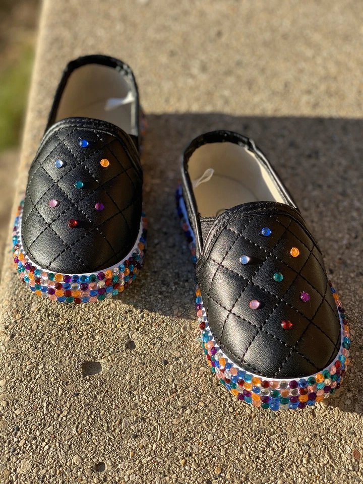 Zapatos sin cordones personalizados hechos a mano con pedrería para niñas pequeñas talla 5/6 Foto 1 de 4