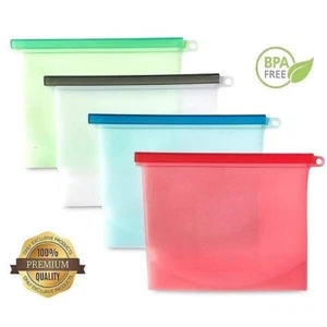 Bolsas de almacenamiento de alimentos de silicona gruesa reutilizables bolsa de congelador con cierre de cremallera a prueba de fugas S M L - Imagen 1 de 10