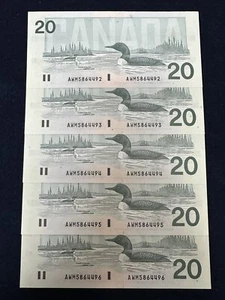Lot of 5 Consecutive 1991 Bank of Canada $20 Uncirculated Banknotes - BC-58d-i - Picture 1 of 3