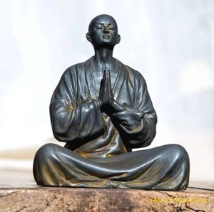 Iron Rust Cast Praying Monk Statue Meditation Buddhism Zen Shrine Collection - Picture 1 of 2
