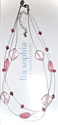 NEW DEMO LIA SOPHIA "BUBBLE GUM* NECKLACE - PINK 3-STRAND CHOKER - 2006/$34  - Image 1 of 2