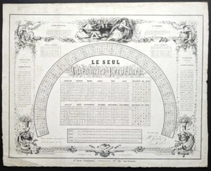 Calendrier perpétuel. Gérard. Vers 1845. 30 cm x 37,5 cm. Non monté. - Picture 1 of 1