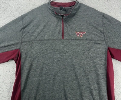 Рубашка мужская Virginia Tech средний размер серая красная четверть молнии пуловер эластичная Colosseum - Изображение 1 из 4