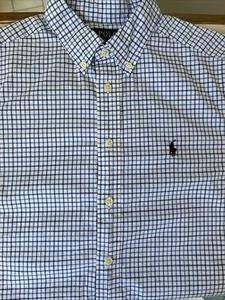 Polo Ralph Lauren Boys Button-Down Shirt L 14/16 Blue Windowpane Plaid Pony LS - Picture 1 of 5