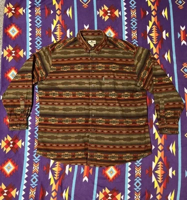 Woolrich Shirt Mens 2XL Aztec Tribal Striped Flannel Shirt Button Up Long Sleeve - Image 1 of 4