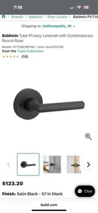 Baldwin PVTUBCRR190 Set di Leve Privacy per Tubo con Rosa Tonda - Nero Opaco - Foto 1 di 6