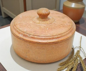 Vintage Sand Stone Round Kitchenware Box Original Old Hand Crafted - Picture 1 of 6