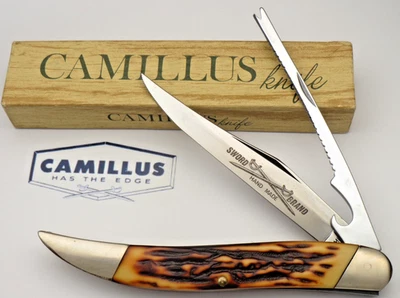 Vintage Camillus New York USA #31 Fishing Knife SWORD BRAND Indian Stag Delrin - Image 1 of 4
