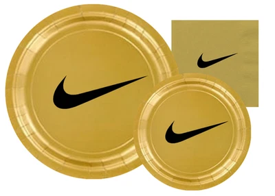 Platos Sw00sh | Platos de papel dorados para fiestas de baloncesto | Desechables 45 piezas Foto 1 de 4