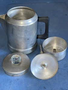 Vintage Silver Comet beliebte Aluminium 7 Tassen Kaffeekanne Herdplatte Kaffeemaschine Camping - Bild 1 von 7