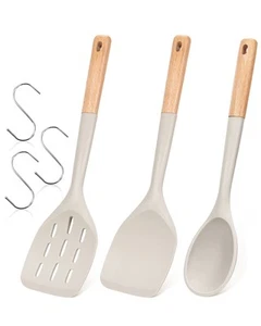 Pack of 3 Silicone Spatula, Non Stick Cooking Utensil Set Wooden Handle Kitch... - Picture 1 of 8