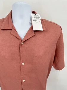 NWT Michael Kors Men's Large Linen Blend Slim Fit Stretch Shirt Solid Pink S/S - Picture 1 of 7