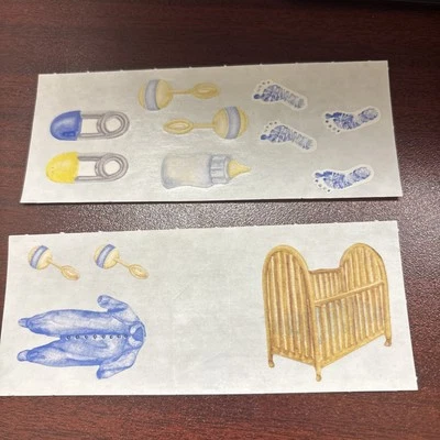 Винтажные наклейки Creative Memories для мальчика синий наряд бутылочка с погремушкой и следами для кроватки - Изображение 1 из 4