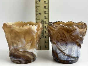 Lote de 2 soportes para palillos de dientes Imperial Glass Hobstar & Arches vidrio escoria marrón - Imagen 1 de 7