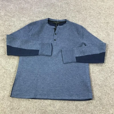 rag & bone Sweater Mens Large Merino Wool Henley Waffle Thermal Colorblock Blue - Image 1 of 4