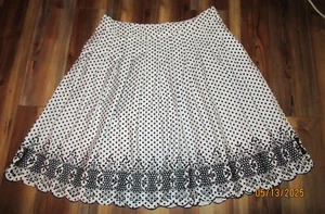 Talbots Lined White Black Polka Dot Skirt Size 16 Scalloped Hemline Pleated Boho - Picture 1 of 6