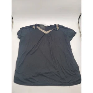 Jaclyn Smith Womens Tunic Top Black Short Sleeve Embellished Beads Plus 2X - Picture 1 of 4