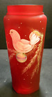 Fenton LE Hand Painted Red Satin Glass Dove In Christmas Tree Vase K. Barley Exc