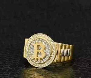 Men's 1Ctw Round Cut Lab-Created Diamond Engagement Ring 14K Yellow Gold Plated - Picture 1 of 8