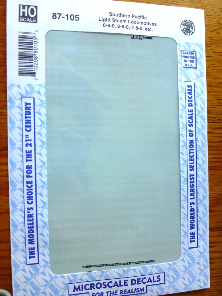 Microscale Decal HO  #87-105  Southern Pacific Light Steam Locomotives - Image 1 of 1