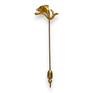 Vintage HMA Gold Plated Dolphin Fish Hat Pin Stick Pin 2.5" - Picture 1 of 5