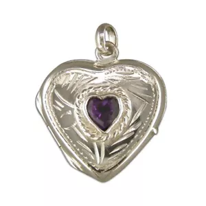 Men's Sterling Silver Amethyst Set Large Heart Locket - Picture 1 of 4