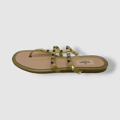 $425 Valentino Garavani Mujer Dorado Tanga Sin Cordones Sandalias Planas Zapatos Talla 40 Foto 1 de 4