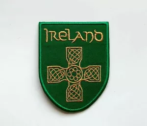 Irish Ireland Ire Shamrock Leaf Celtic Cross Sew On Iron on Patch Fabric Jeans - Picture 1 of 1
