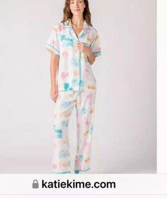 Nuevo sin etiquetas Katie Kime SAN ANTONIO 2 piezas conjunto de pijama manga corta top y pantalones talla XL y bolso Foto 1 de 4