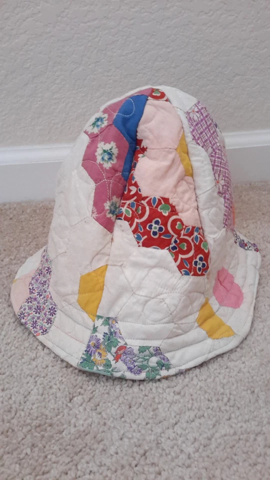 Sombrero de sol vintage Handsweing Bucket tamaño adulto retazos reversible usado Foto 1 de 4