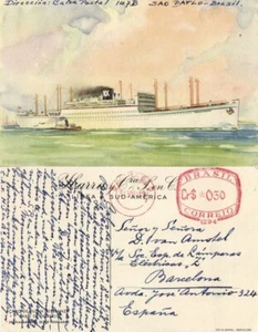 Ibarra South America Line Steamer Cabo de Hornos (1949) Postcard, Red Cancel - Picture 1 of 3