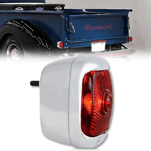 Lente de luz trasera roja 6v derecha y conjunto de carcasa cromada para camioneta Chevy GMC 1940-53 - Imagen 1 de 6