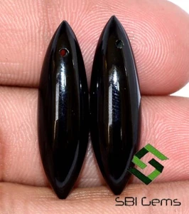 Natural Black Onyx Marquise Shape Cabochon Pair 28x8.25 mm Drilled Loose Gems - Picture 1 of 6